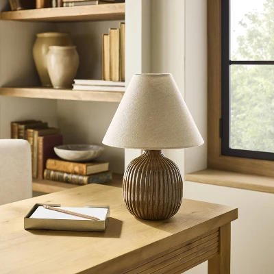 Ribbed Ceramic Table Lamp Brown/Oatmeal - Hearth & Hand™ With Magnolia: Farmhouse Accent, 40W Max, ETL Listed 2 Ribbed Ceramic Table Lamp Brown/Oatmeal - Hearth & Hand™ With Magnolia: Farmhouse Accent, 40W Max, ETL Listed - Image 2