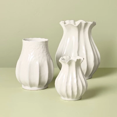 12" Pleated Ceramic Vase Sour Cream - Hearth & Hand™ With Magnolia 2 12" Pleated Ceramic Vase Sour Cream - Hearth & Hand™ With Magnolia - Image 2