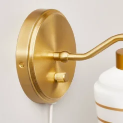 Milk Glass Striped Wall Sconce Brass Finish - Hearth & Hand™ With Magnolia: Modern Chic Lighting Fixture -Home Decoration GUEST 15a03d8f f03a 480f 8208 4c1c64ae855d