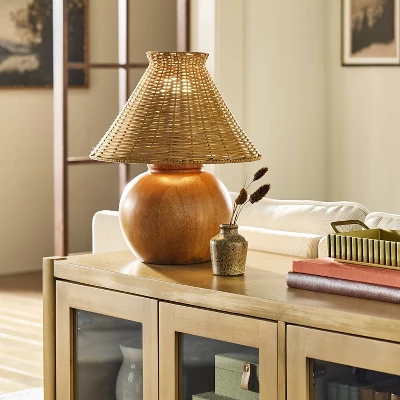 Wood Base With Rattan Shade Accent Table Lamp - Hearth & Hand™ With Magnolia 1 Wood Base With Rattan Shade Accent Table Lamp - Hearth & Hand™ With Magnolia