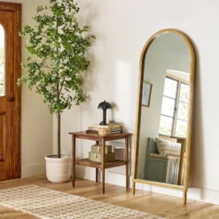 Arched 28"x70" Wood Framed Leaner Mirror Brass - Hearth & Hand™ With Magnolia