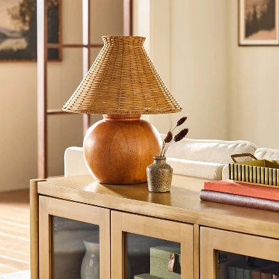 Wood Base With Rattan Shade Accent Table Lamp - Hearth & Hand™ With Magnolia 2 Wood Base With Rattan Shade Accent Table Lamp - Hearth & Hand™ With Magnolia - Image 2