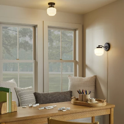 Milk Glass Solid Wall Sconce Black/White - Hearth & Hand™ With Magnolia 1 Milk Glass Solid Wall Sconce Black/White - Hearth & Hand™ With Magnolia