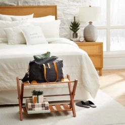 Foldable Wood & Metal Luggage Rack Tan/Brown - Hearth & Hand™ With Magnolia: Guest Room Suitcase Stand, No Assembly Required -Home Decoration GUEST 46a1cd0f 0a1e 45e6 ba36 320a27b743a3 1