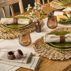 Set Of 4 Embroidered Border Cloth Napkins Natural/Green - Hearth & Handâ„¢ With Magnolia