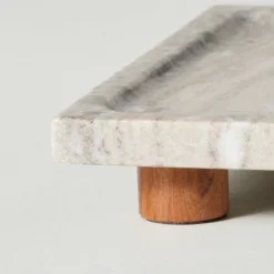 8"x12" Footed Marble Countertop Tray Warm Beige - Hearth & Hand™ With Magnolia: Acacia Wood Base, Rectangular Shape -Home Decoration GUEST 50b2dd05 727d 4308 82af 9ed61cc2bec0