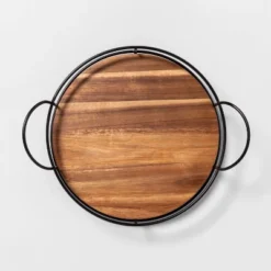 Wooden Lazy Susan With Metal Trim Brown/Black - Hearth & Handâ„¢ With Magnolia