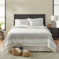 Alternating Pinstripe Comforter & Sham Set Gray/Cream - Hearth & Hand™ With Magnolia -Home Decoration GUEST 675d60c1 b13c 44e3 9260 4a8efb0c0e38