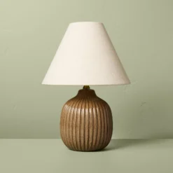 Ribbed Ceramic Table Lamp Brown/Oatmeal - Hearth & Hand™ With Magnolia: Farmhouse Accent, 40W Max, ETL Listed