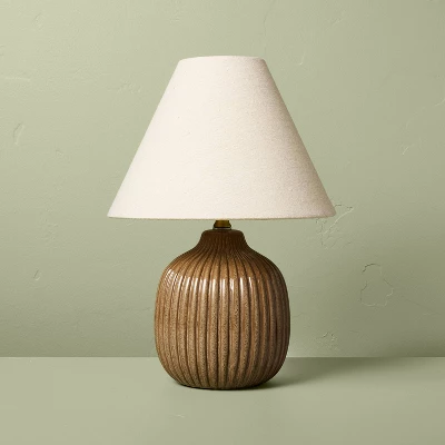 Ribbed Ceramic Table Lamp Brown/Oatmeal - Hearth & Hand™ With Magnolia: Farmhouse Accent, 40W Max, ETL Listed 1 Ribbed Ceramic Table Lamp Brown/Oatmeal - Hearth & Hand™ With Magnolia: Farmhouse Accent, 40W Max, ETL Listed