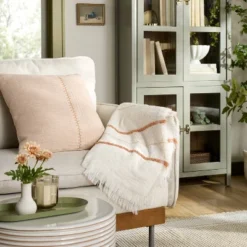 18"x18" Textured Stitch Stripe Square Throw Pillow - Hearth & Hand™ With Magnolia