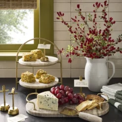 Tiered Marble And Brass Serving Stand Warm Beige - Hearth & Handâ„¢ With Magnolia: Farmhouse Kitchen Two-Tier Tray