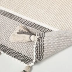 24"x60" Color Block Stripe Tassels Bath Rug Neutral Taupe - Hearth & Hand™ With Magnolia -Home Decoration GUEST 910979a7 4645 484a b851 9e3664ee4695