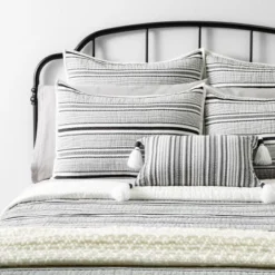 Textured Stripe Pillow Sham Dark Gray/Cream - Hearth & Hand™ With Magnolia -Home Decoration GUEST a0f8fe96 7ab4 46c3 ad09 b2250acbb400