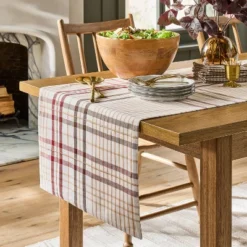 20"x90" Fall Plaid Oversized Runner Burgundy/Brown - Hearth & Hand™ With Magnolia