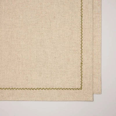 Embroidered Border Standard Runner Natural/Green - Hearth & Hand™ With Magnolia 2 Embroidered Border Standard Runner Natural/Green - Hearth & Hand™ With Magnolia - Image 2