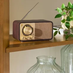 Small Wood Finish With Brass Retro Radio - Hearth & Hand™ With Magnolia