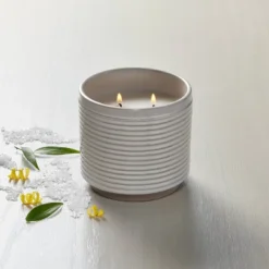 2-Wick Ribbed Ceramic Salt Jar Candle Light Gray 12oz - Hearth & Hand™ With Magnolia: Soy & Paraffin Wax, Sea Salt Scent