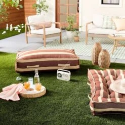 52"x24"x6" Cabana Stripe French-Style Indoor/Outdoor Floor Cushion Brown/Natural - Hearth & Hand™ With Magnolia