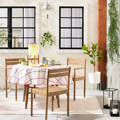 70" Distressed Grid Lines Wipeable Oil-Cloth Round Tablecloth Red/Cream - Hearth & Hand™ With Magnolia 1 70" Distressed Grid Lines Wipeable Oil-Cloth Round Tablecloth Red/Cream - Hearth & Hand™ With Magnolia