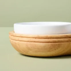 5pc Wood Serving Tray With Ceramic Bowl Inserts Brown/Cream - Hearth & Hand™ With Magnolia -Home Decoration GUEST e279bf2e 587b 4134 bd4c 3ac7bd2cf0c7