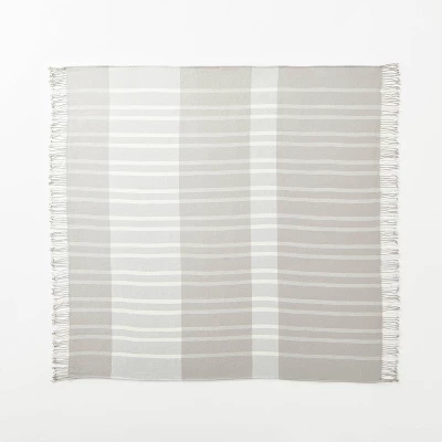 Tonal Plaid Stripes Woven Stadium Blanket Cream/Gray - Hearth & Hand™ With Magnolia 2 Tonal Plaid Stripes Woven Stadium Blanket Cream/Gray - Hearth & Hand™ With Magnolia - Image 2